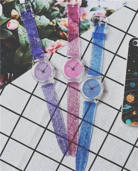 Cute Fashion Sweet Bling Clear Soft Rubber Quartz Wristwatches Wrist Watch for Girls Women Students
