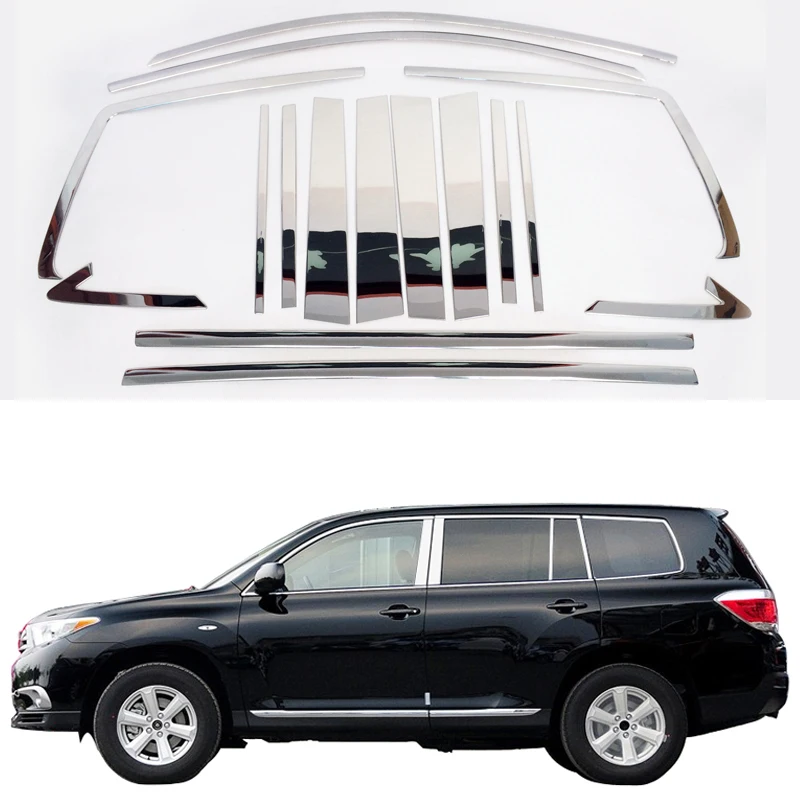 Stainless Steel Strips For Toyota Highlander 2011 2012 2013 Car Styling Full Window Trim Decoration OEM-16-8