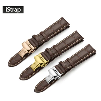 IStrap Brown Embossed Alligator Grain Genuine Leather Watch Band Strap Replacement Bracelet Butterfly Clasp for IWC Oris Omega