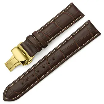 IStrap Brown Embossed Alligator Grain Genuine Leather Watch Band Strap Replacement Bracelet Butterfly Clasp for IWC Oris Omega