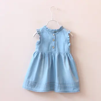 2016 Drop Ship Brand Girls Summer Denim Dress Classical Sleeveless Baby Girl Dresses Plaid Princess Dress Children's Clothing