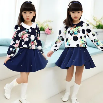 2016 New Autumn Girls Clothes Peter Pan Collar Girls Dress Printed Princess Dress 4-13 years Old Kids Clothes Dresses for girls