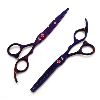 6.0 INCH Japan Kasho TOP GRADE Hairdressing Scissors JP 440C Purple Blue Barber Cutting Scissors Thinning Shears Hair Scissors
