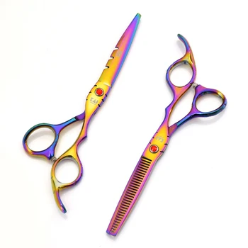 6.0 INCH Japan Kasho TOP GRADE Hairdressing Scissors JP 440C Purple Blue Barber Cutting Scissors Thinning Shears Hair Scissors