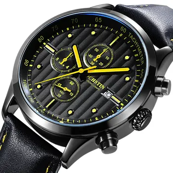 2017 OCHSTIN Brand New Fashion Casual Man Male Chronograph Clock Military Army Sport Leater Strap Luxury Wrist Quartz Watch men