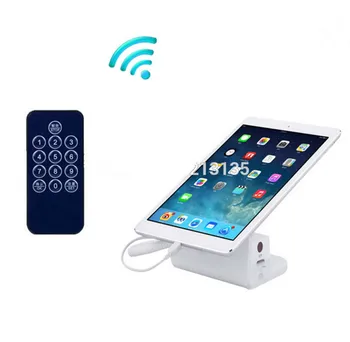 Android ios 7-12 inch tablet anti theft white color metal alarm and rechargeable display holder stand