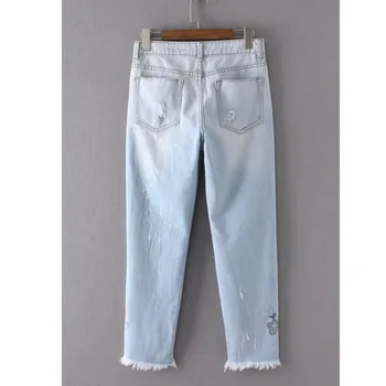 2017 Summer Ripped Embroidery Jeans Women Pockets Floral Boyfriend Jeans for Women Hole Girls Denim Pencil PantsKZ0036