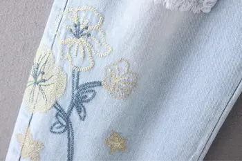 2017 Summer Ripped Embroidery Jeans Women Pockets Floral Boyfriend Jeans for Women Hole Girls Denim Pencil PantsKZ0036
