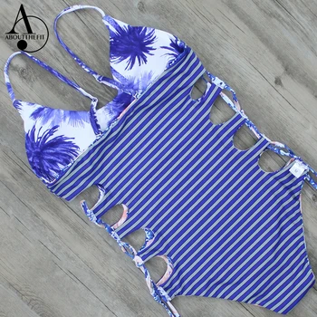 ABOUTTHEFIT Bandage One Piece Swimsuit Sets Sexy Swimwear Women Reversible Jellyfish Print Bodysuit Monokini Summer Bathing Suit