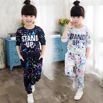 Spring autumn girls clothing set floral kids suit set casual two-piece sport suit for girl tracksuit letter children clothing