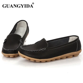 New flat shoes Women flats Split Leather Shoes woman Slip-on Comfort moccasins dropshipping