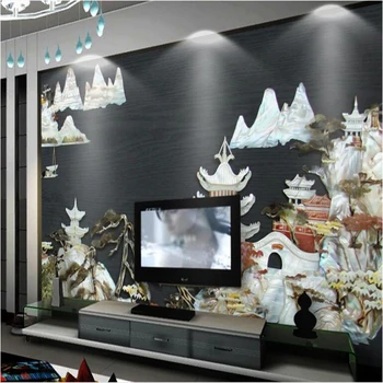 Beibehang Large - scale custom wallpaper Slim Jade Carving ancient city Chinese wind TV backdrop 3d wallpaper room painting