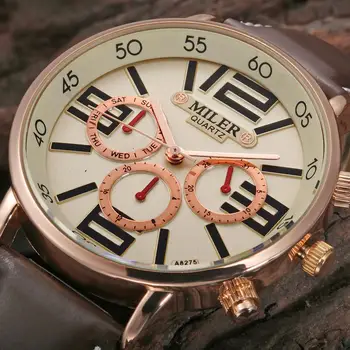 Miler Brand Men Business Watch 2016 New Relogio Masculino Leather Sport Watches Quartz Military Fashion Wristwatches ML22