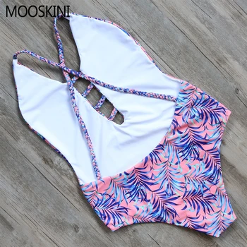 MOOSKINI 2017 New Sexy One Piece Swimsuit Women Swimwear Set Leaf Printed Monokini Backless Bandage Bodysuit Maillot De Bain