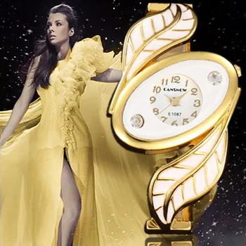 2017 Shiny Diamond Women Dress Quartz Watch Luxury Brand Leaf Design Cuff Bracelet Gold Watches Ladies Watch Relogios Feminino