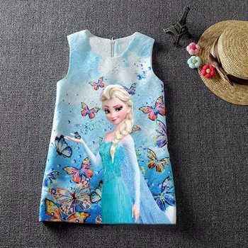 Fever Anna Elsa Girl Dresses Snow Queen Princess Dress Vestidos Elsa Dress Butterfly Print Party Dress Kids Elza Costume Clothes