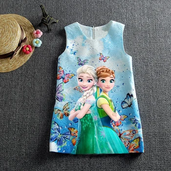 2017 Summer Baby Girl Dress Fever 2 Princess Anna Elsa Dress Vestidos Butterfly Print Party Dress Kids Elza Costume Kids Clothes