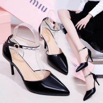 2017 Elegant Women Pumps High Heels Pointed Toe Sexy Women Shoes Soft For Lady Office Shoes tenis feminino 9 cm Ankle Strap