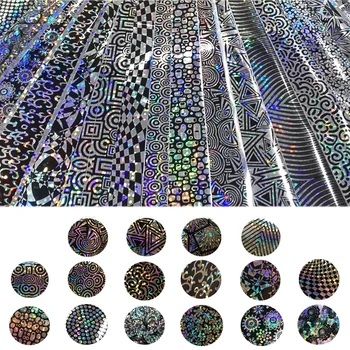 New Fashion 16 rolls/lot 4*20cm Laser Holographic Flower Geometry Pattern Rolls Nail Foil Set Transfer Foil Stickers & Decals