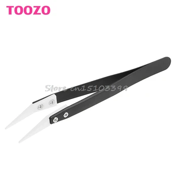 Ceramic Tweezers with Stainless Steel Handle Curved Aimed Tweezers Silver/Black #G205M# Quality