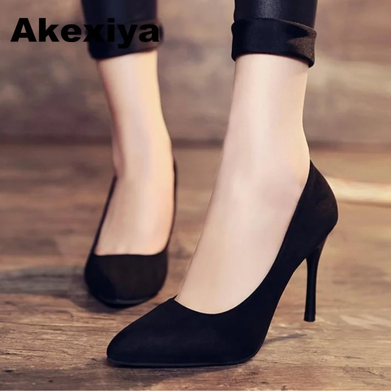 Akexiya Korean Version Spring And Autumn Sexy Women Shoes Fashion Shallow Mouth Black High Heels Fine With Pointed Woman Pumps