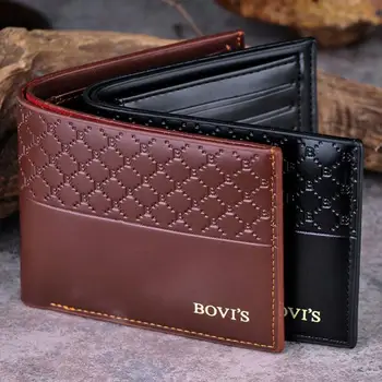 Excellent Quality New Mens Short Wallets Bifold Wallet Mens Top Brand Leather Card Receipt Holder Coins Wallet Purses Pockets