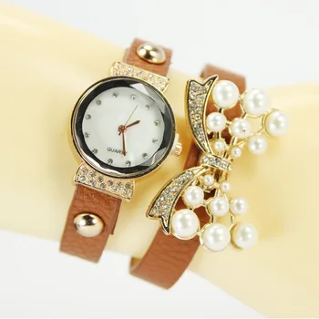 WATCHES 2017 NEW Women Genuine Leather Watch Triple Bracelet Watch Butterfly Charm Wristwatch Fashion Reloj Watch Drop Shipping
