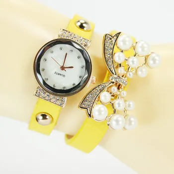 WATCHES 2017 NEW Women Genuine Leather Watch Triple Bracelet Watch Butterfly Charm Wristwatch Fashion Reloj Watch Drop Shipping