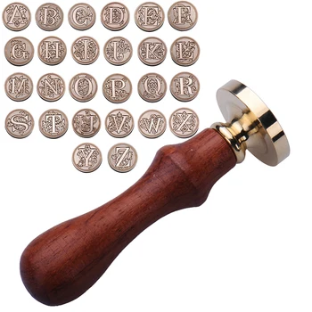 A-Z Letter Sealing Wax Classic Vintage Initial Wax Seal Stamp Alphabet Letter Retro Wood Seal Kits Handmade Hobby Tools Sets