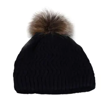 Nerwly Stylish Fashion Women Winter Crochet Hat Fur Wool Knit Acrylic Brand Skullies and Beanies Raccoon Warm Cap No11
