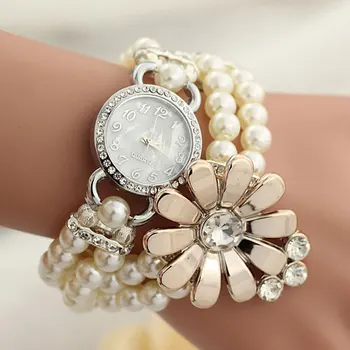 2017 Pearl Flower Fashion Quartz Watch Ladies Girl Famous Brand Bracelet Wristwatch Female Clock Montre Femme Relogio Feminino