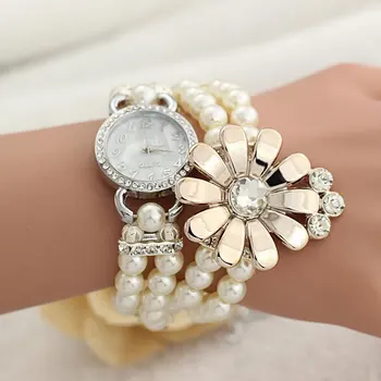 2017 Pearl Flower Fashion Quartz Watch Ladies Girl Famous Brand Bracelet Wristwatch Female Clock Montre Femme Relogio Feminino