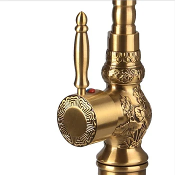 MTTUZK Deck Mounted Antique Brushed Bronze Bathroom Faucet Basin Height up Carved Faucet Hot and Cold Mixer tap 360 rotating