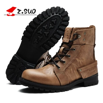 Z.SUO Genuine Leather Men's Boots High Top Casual Men's Ankle Boots Male Motorcycle Boots 2017 ZS15168