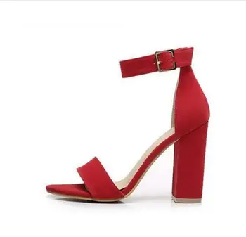 Hot Selling Fashion Woman Sandal Summer Open toe Ankle Strap Thick Heels Sandal 2017 nude suede ankle strap high heel sandal