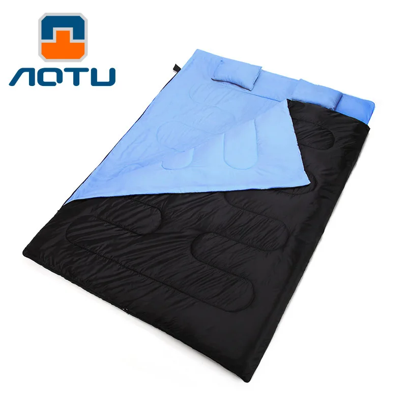 AOTU Outdoor Camping Hiking Double Sleeping Bag with 2 Pillows Autumn Winter Thermal Double Sleeping Bag Price 330
