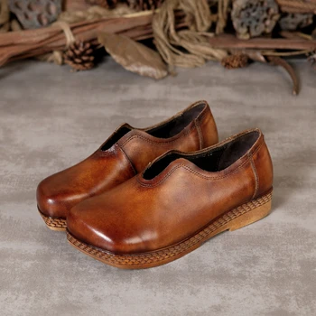 2016 new autumn soft bottom flat bottom genuine leather shoes retro handmade comfortable women shoes