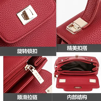2016 new Litchi grain female small contracted single shoulder bags Rotation lock summer inclined messenger tote women handbags