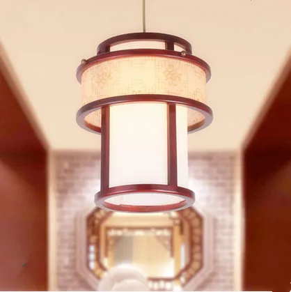 New Chinese style handmade wood art Pendant Lights White acryl lampshade E27 LED lamp for corridor&stairs&cafe&pavilion MF029