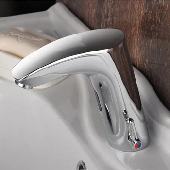 MTTUZK Brass Chrome Plate Bathroom Sensor Faucet Deck Mounted Automatic Water Saving Basin Mixer Tap DC6V Torneira