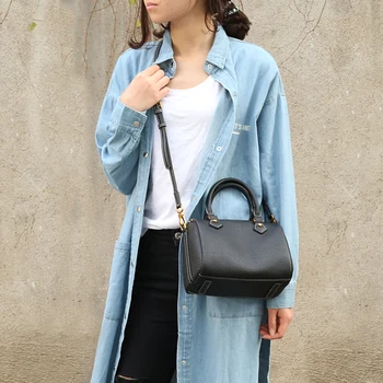 Lady Mini Boston Cowskin Genuine Leather Handbags Girls Hight Quality Fashion Crossbody Bag Women Pillow Tote Strap Shoulder Bag