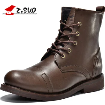 Z. Suo Brand Cow Leather Men's Fashion Boots Spring Autumn British Style Full Grain Leather Man Army Boots 2017