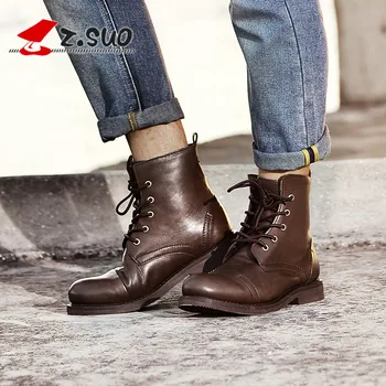 Z. Suo Brand Cow Leather Men's Fashion Boots Spring Autumn British Style Full Grain Leather Man Army Boots 2017