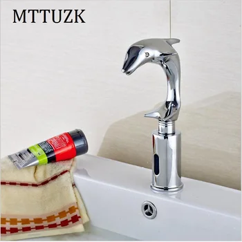 MTTUZK Brass Dolphin faucet Bathroom Sensor Faucet Deck Mounted Automatic Water Saving Basin Tap DC6V Torneira