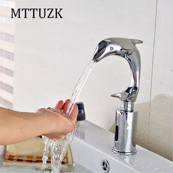 MTTUZK Brass Dolphin faucet Bathroom Sensor Faucet Deck Mounted Automatic Water Saving Basin Tap DC6V Torneira