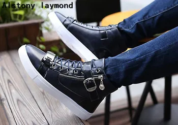Top fahshion man flats luxury brand man leather shoes 2017 spring autumn WAX PAPER man casual shoes high top flats shoes plus