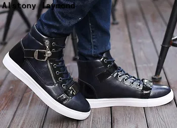 Top fahshion man flats luxury brand man leather shoes 2017 spring autumn WAX PAPER man casual shoes high top flats shoes plus