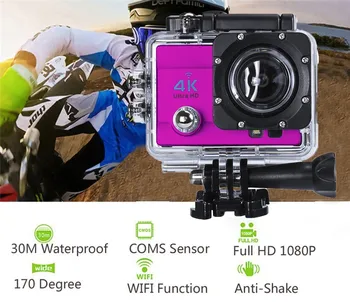 2016 Ultra HD 4K WIFI Helmet Cam 30M Waterproof Sport Camera16MP2.0 LCD 170 lens Diving action camera Add Monopid + Bag