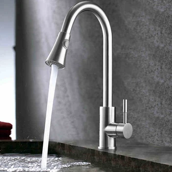 Solid Stainless steel pull down sprayer kitchen bar sink mixer faucet,brushed nickel, 360 degree rotation, hot and cold water