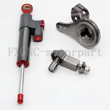 FXCNC Motorcycle Adjustable Steering Damper Stabilizer+Bracket Mounting Kits Fit For KAWASAKI ZX6R 	2005-2006 Gray&Red